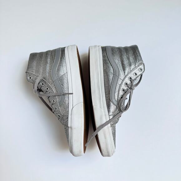 VANS Rare Metallic Silver Leather Upper SK8 High Top Slim Shoes M 5.5 - W 7 - Picture 6 of 10